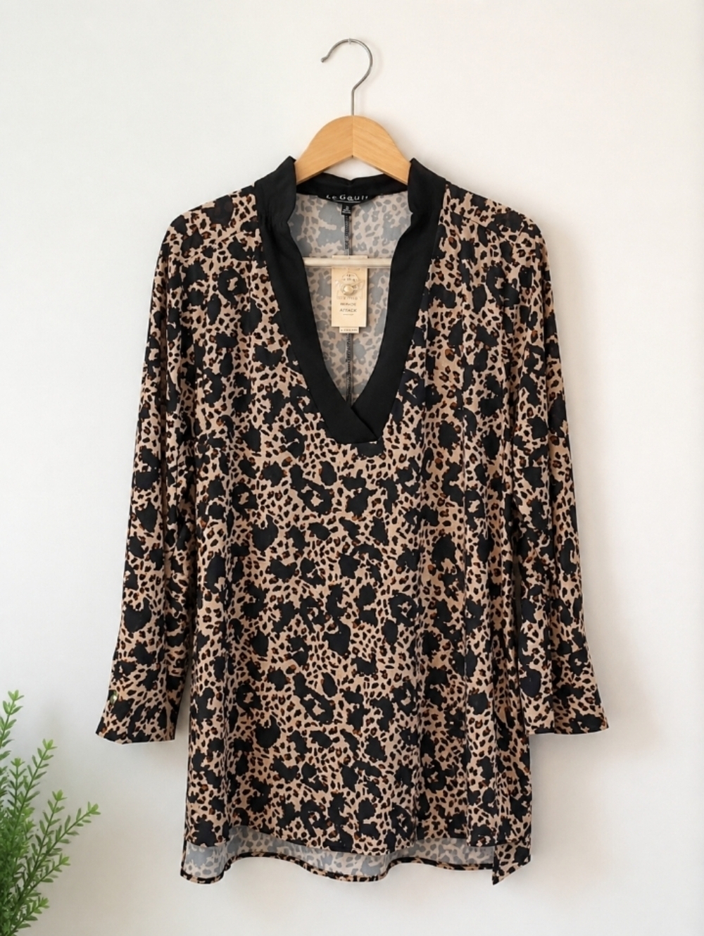 Eloquii Tan and Black Leopard-Print V-Neck Tunic